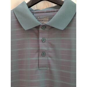 Under Armour Large Loose Heat Gear Gray/Purple Stripe Short Sleeve Polo